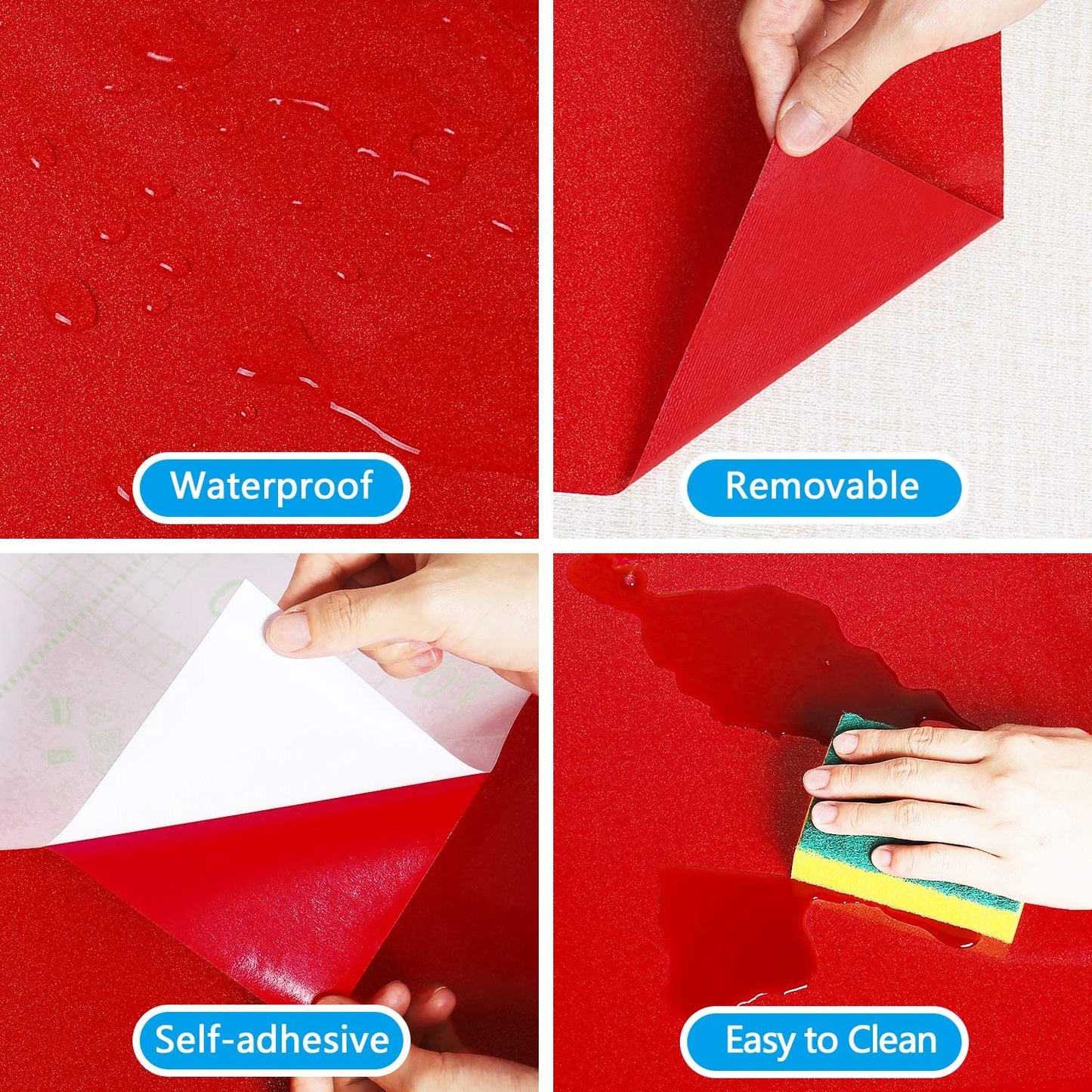 Self Adhesive Peel & Stick Solid Red Glossy Wallpaper