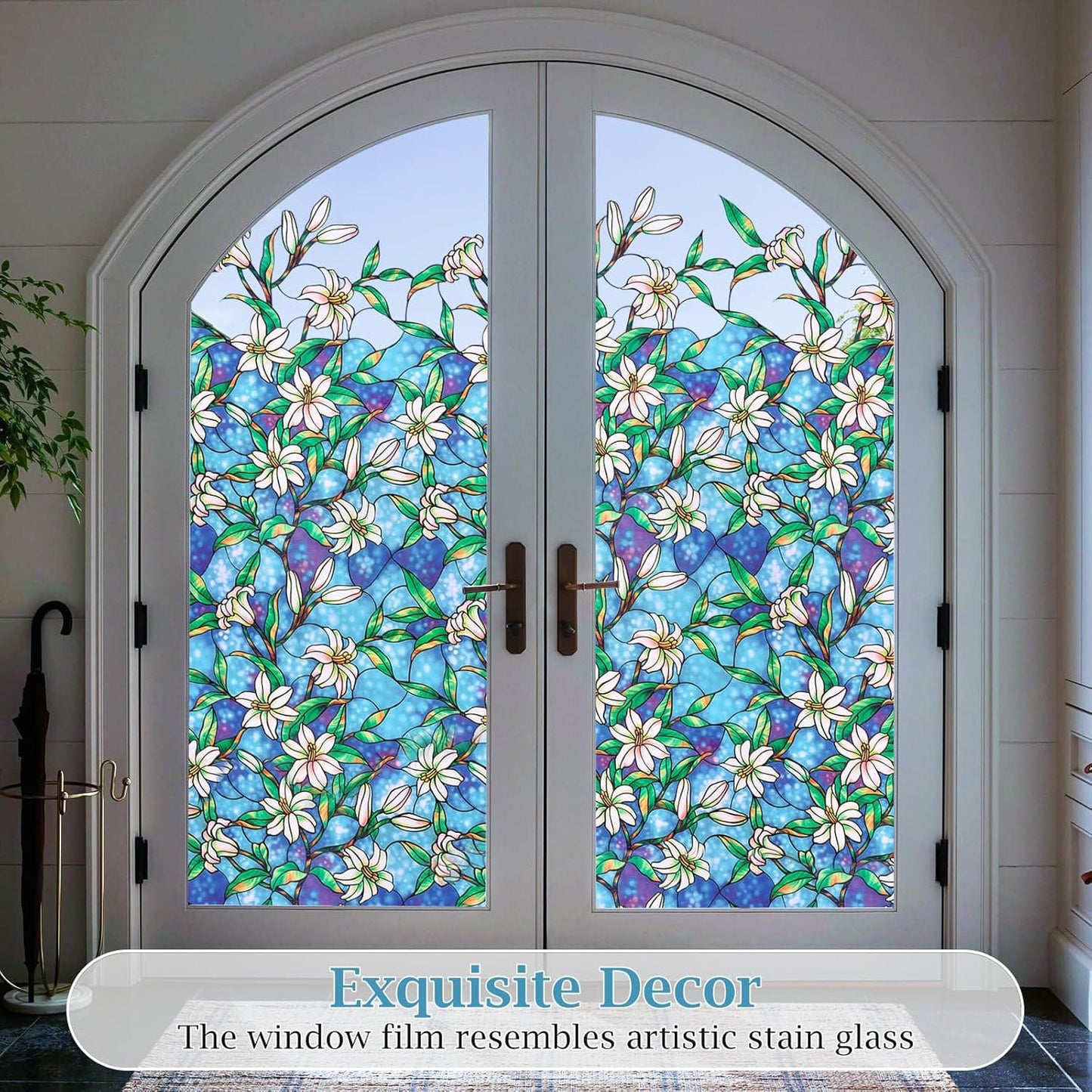 3D Blue Flower Window Film – Decorative Glass Covering