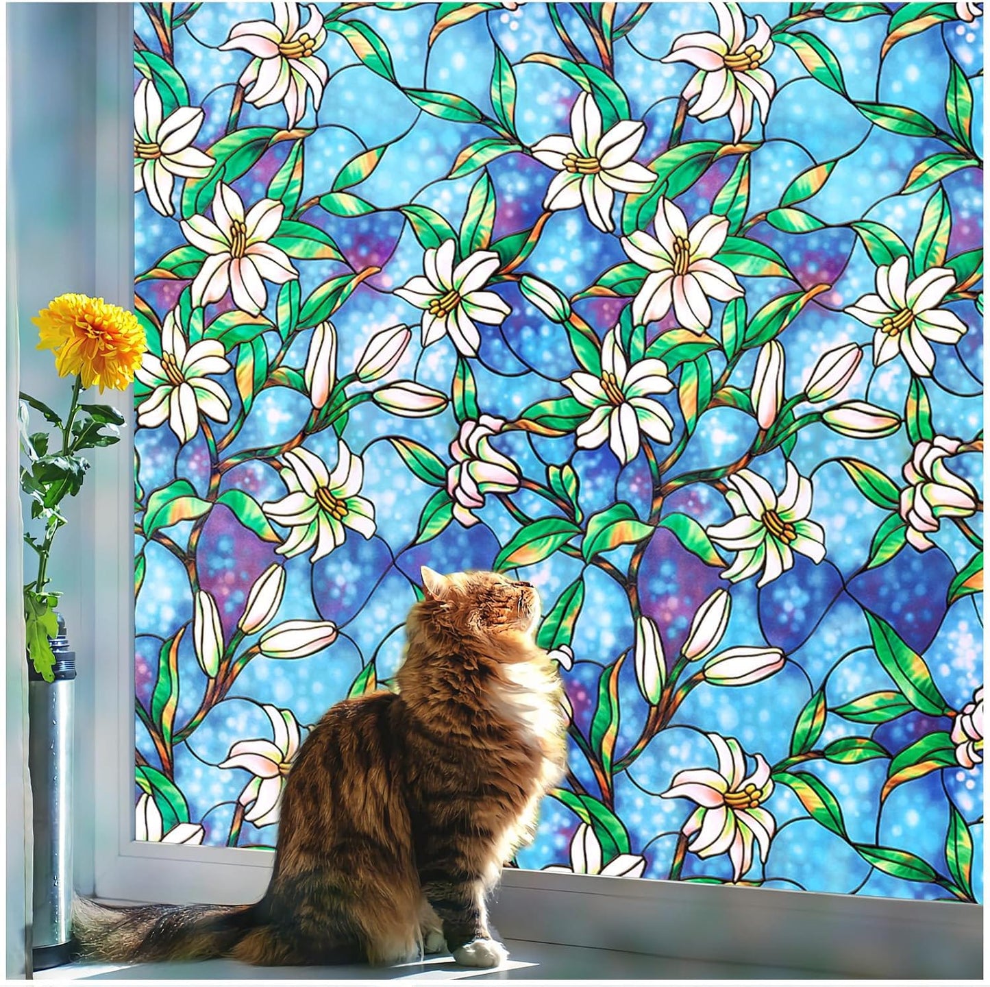 3D Blue Flower Window Film – Decorative Glass Covering