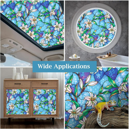 3D Blue Flower Window Film – Decorative Glass Covering