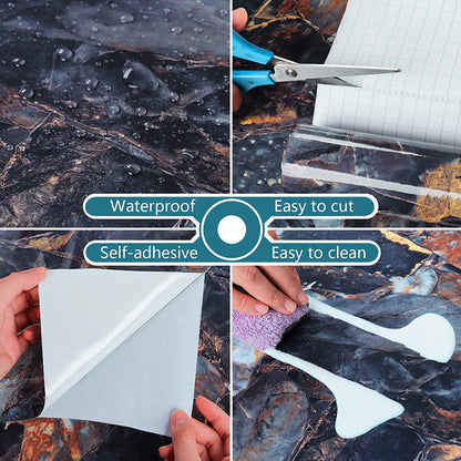 Glossy Blue Stone Marble Self-Adhesive Removable Wallpaper