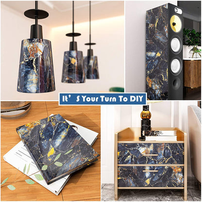 Glossy Blue Stone Marble Self-Adhesive Removable Wallpaper
