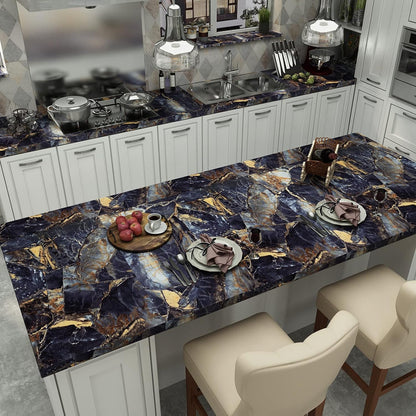 Glossy Blue Stone Marble Self-Adhesive Removable Wallpaper