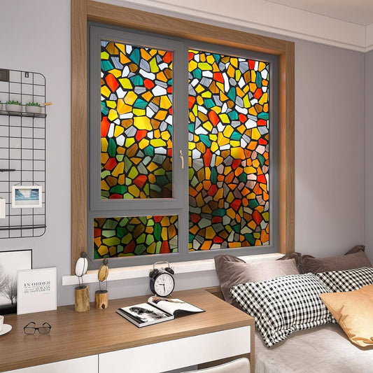 Multicolor Stone Window Film – Textured Glass Design