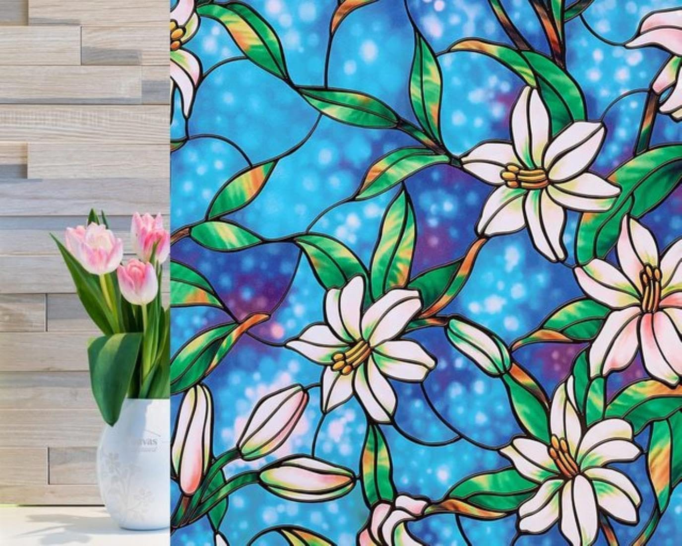 3D Blue Flower Window Film – Decorative Glass Covering