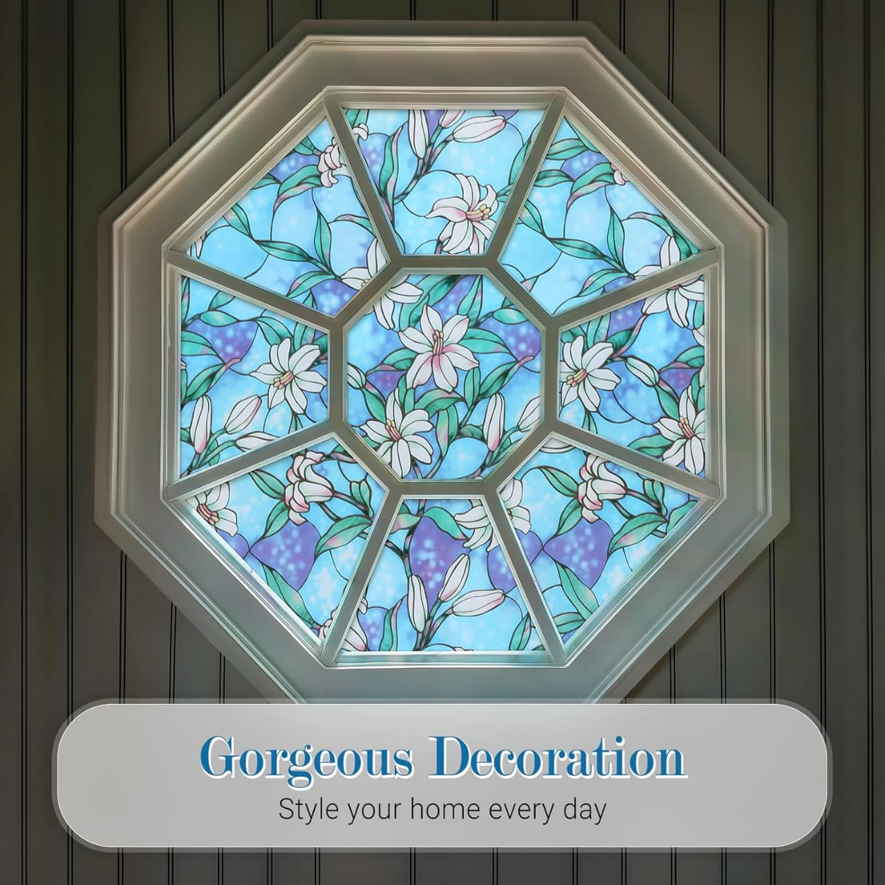 3D Blue Flower Window Film – Decorative Glass Covering