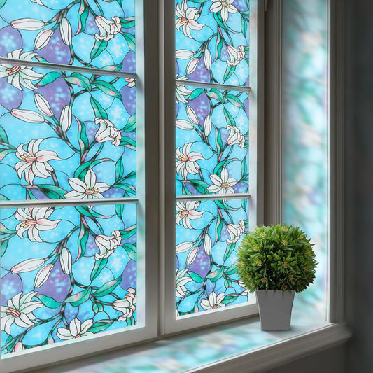 3D Blue Flower Window Film – Decorative Glass Covering
