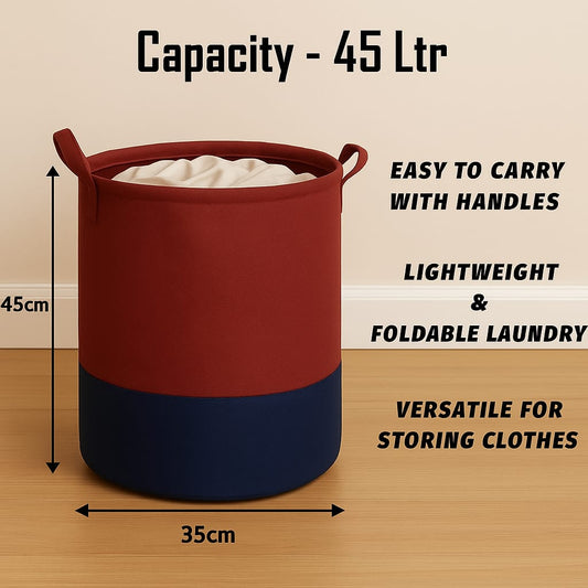 Maroon Blue Foldable Laundry Basket – 45L Large Capacity