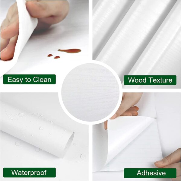 GREEWELT Glossy Wallpaper Peel & Stick Contact Paper Decorative Self Adhesive Vinyl Wallpaper for Kitchen Cabinet Furniture Countertop Waterproof (16 X 72 Incg, White Wooden Wallpaper) - Image 7