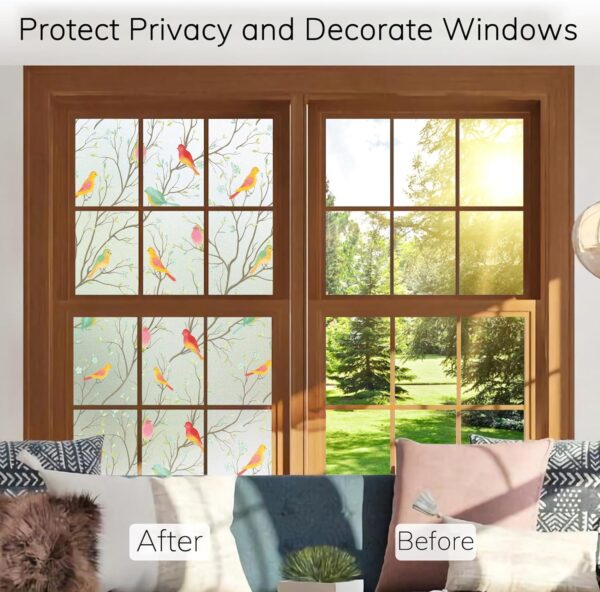 GREEWELT® Removable Self-Adhesive Privacy Colorful Bird Glass Film - Image 6