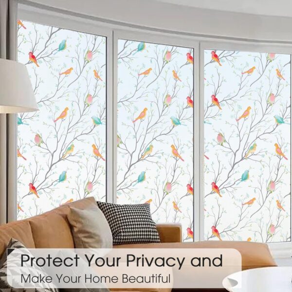 GREEWELT® Removable Self-Adhesive Privacy Colorful Bird Glass Film - Image 3