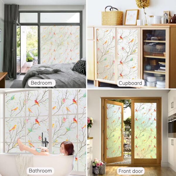 GREEWELT® Removable Self-Adhesive Privacy Colorful Bird Glass Film - Image 5