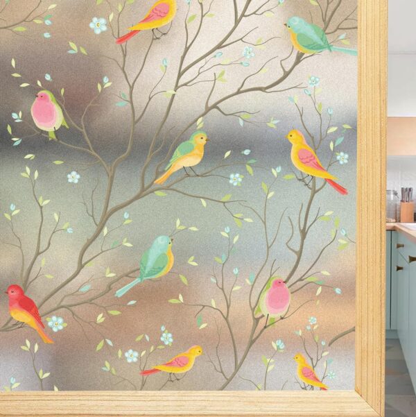 GREEWELT® Removable Self-Adhesive Privacy Colorful Bird Glass Film